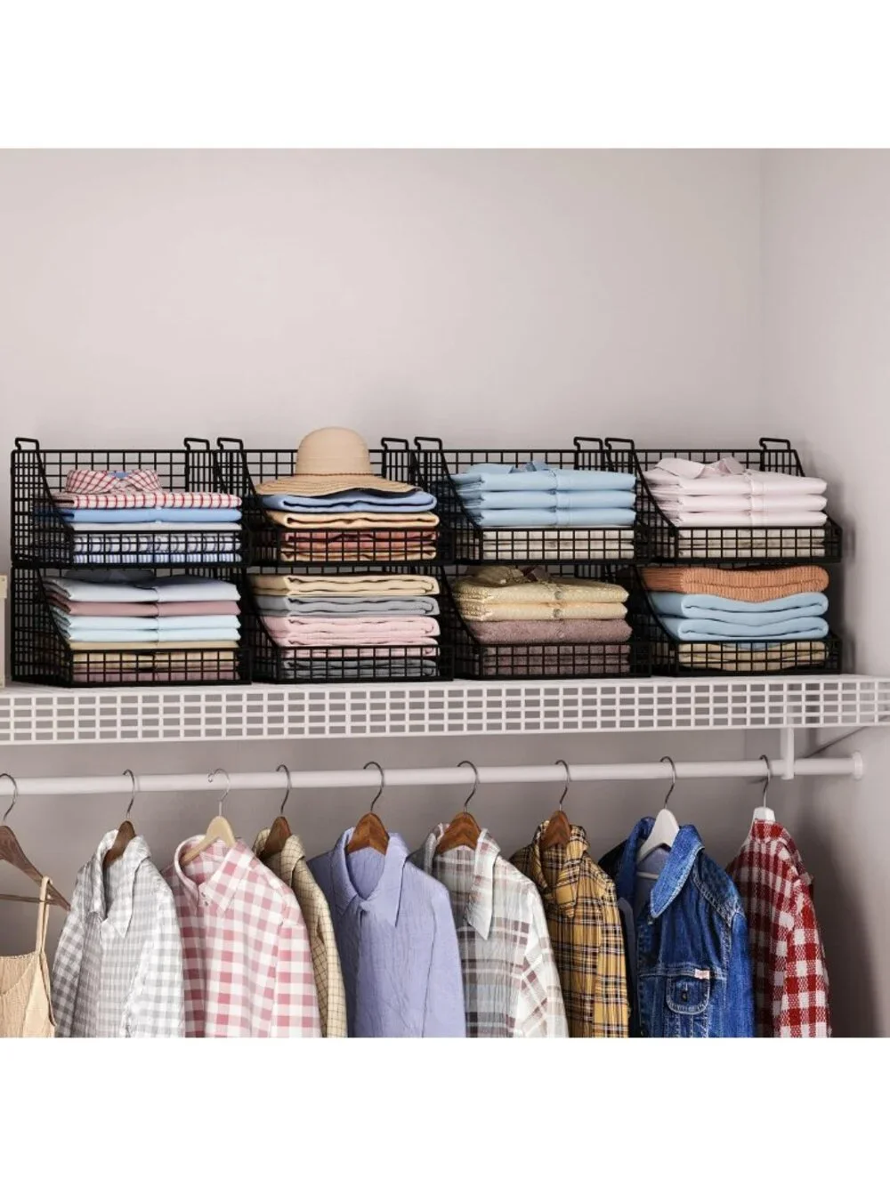 4-Pack Stackable Wire Baskets for Closet Organization, Rustic Metal Storage Bins
